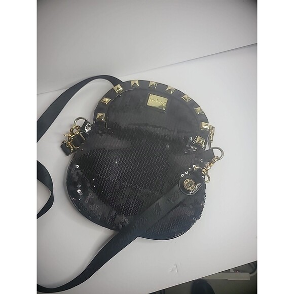 Vintage Betseyville Betsey johnson Purse Shoulder Black Gold Sequin Fold Over - Picture 12 of 15